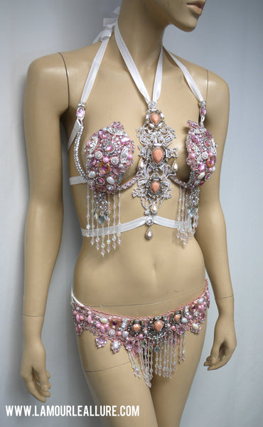 Ready to Ship 32/34 B/C - Pale Pink Rhinestone Samba Carnival theme Bikini Dance Fitness Comp Rave