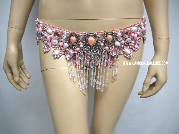 Ready to Ship 32/34 B/C - Pale Pink Rhinestone Samba Carnival theme Bikini Dance Fitness Comp Rave