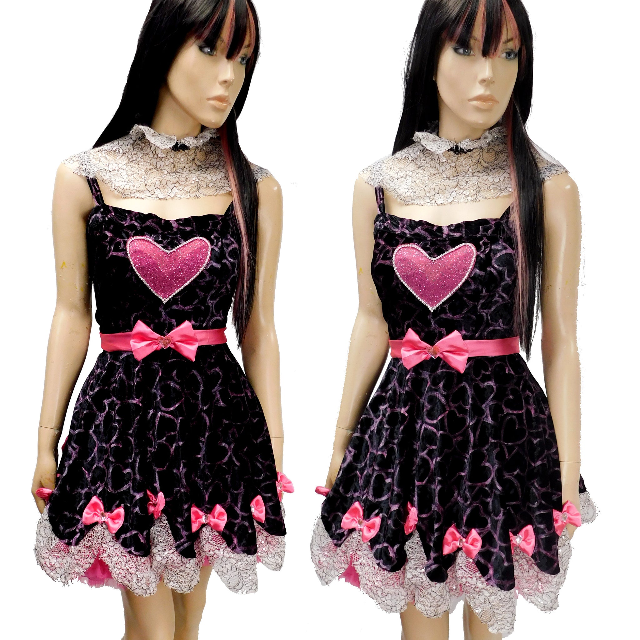 Hand Painted Velvet Heart Dress Inspired By Draculaura From Monster High