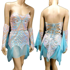 Ice Blue Iridescent Sequins Butterfly Goddess Nymph Fairy Dress Dance Festival