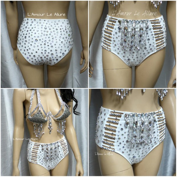 White and Silver LED Diamond Samba Carnival Top and High Waisted Bottom