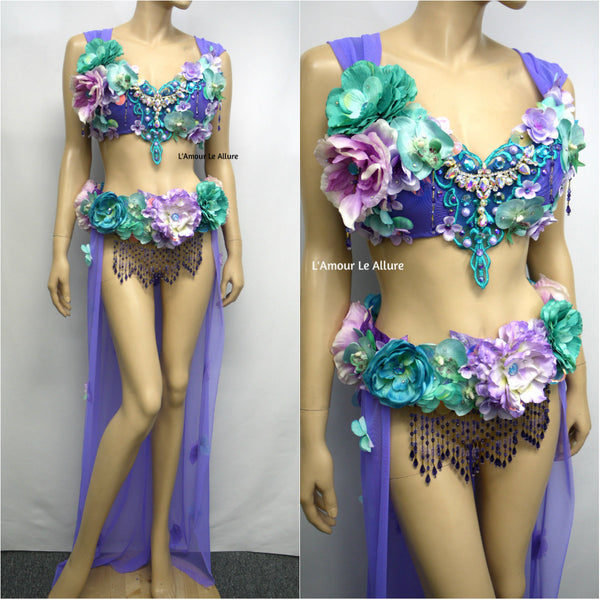 Two Piece Lavender Purple and Turquoise Teal Fairy Gown with Train Costume