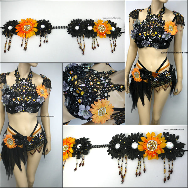 Dark Orange Halloween Fairy Dance Costume Rave Flower Crown Headdress Accessory