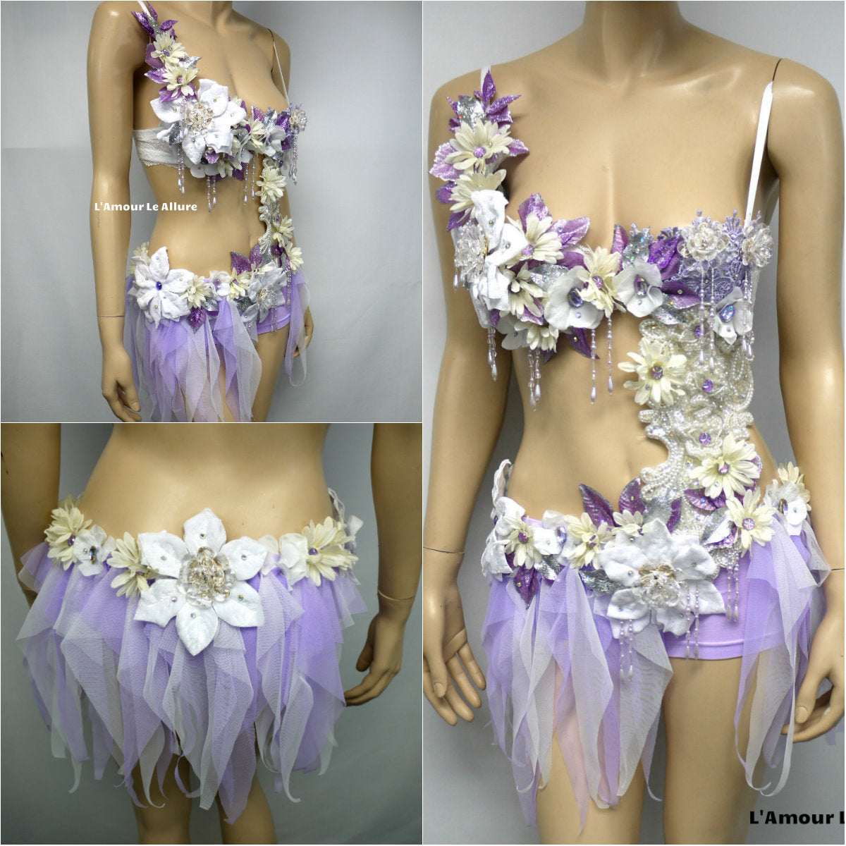 Pearl Lavender White Fairy Monokini Dance Costume Rave Halloween