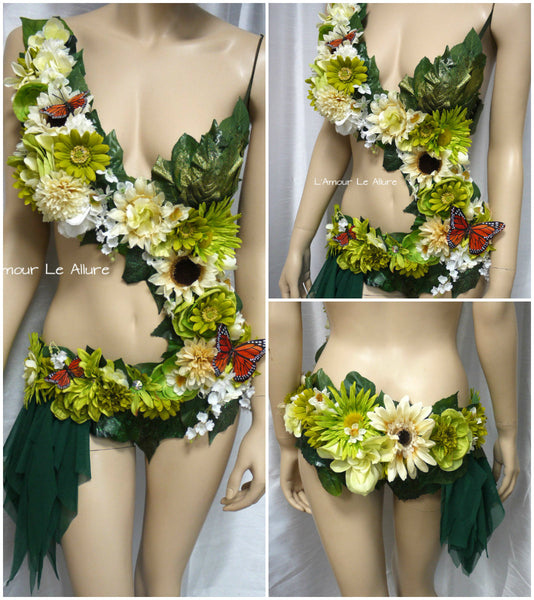 Woodland Forest Fairy Monokini  Halloween Dance Rave Bra Costume