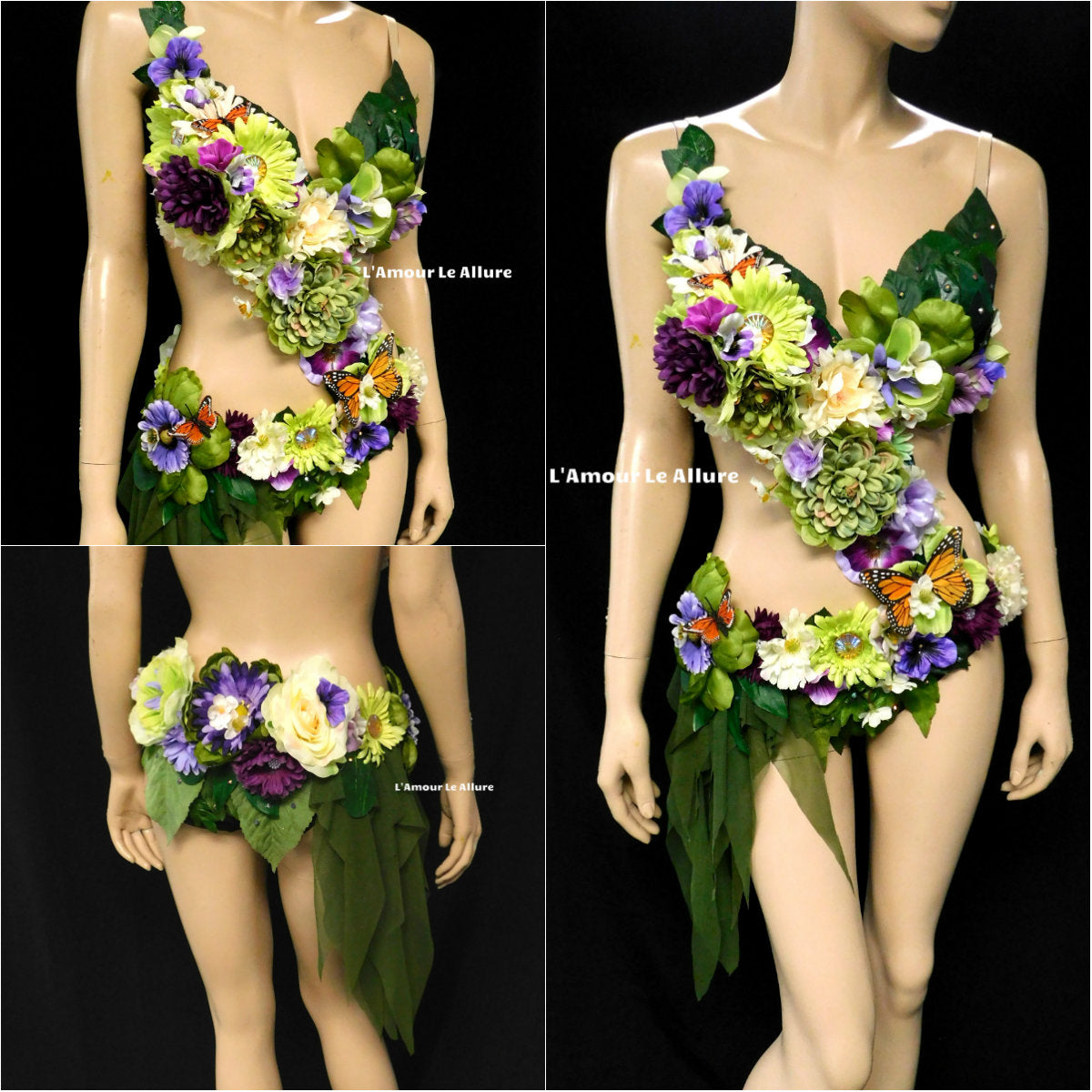 Woodland Forest Fairy Monokini With Purple Halloween Dance Rave Bra Costume