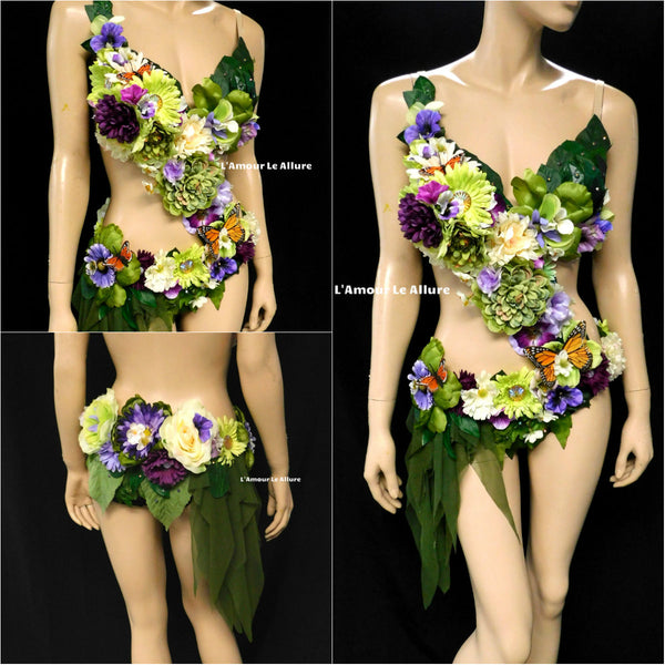 Woodland Forest Fairy Monokini With Purple Halloween Dance Rave Bra Costume