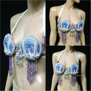 Pastel Blue and Lavender Rhinestone Mermaid Samba Shell Top