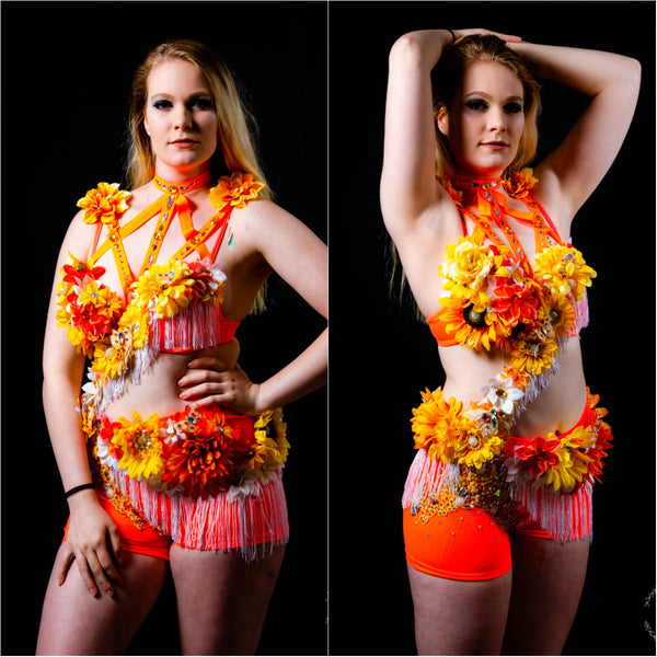 Ready to Ship 34B Small/Medium - Tropical Orange Fringe Fairy Monokini