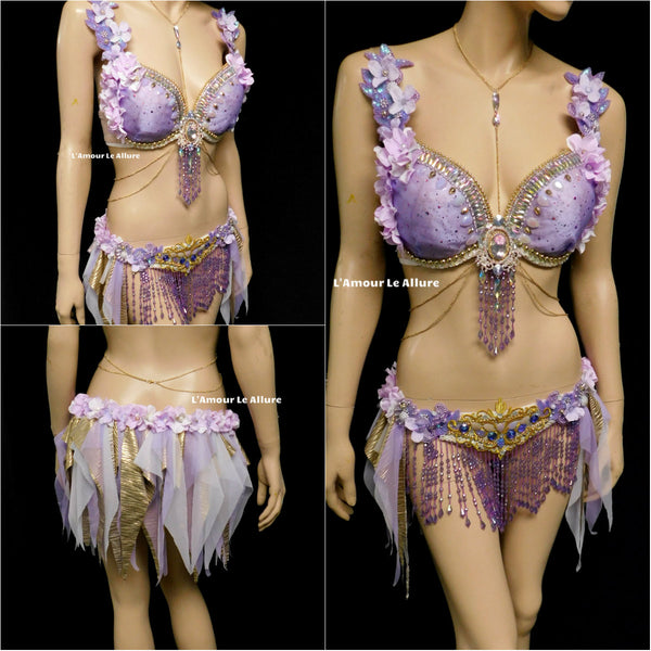 Woodland Green Gypsy Forest Fairy Cosplay Dance Costume Rave Bra Halloween