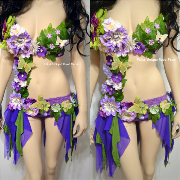 Lavender Spring Fairy Monokini Dance Costume Rave Bra Halloween