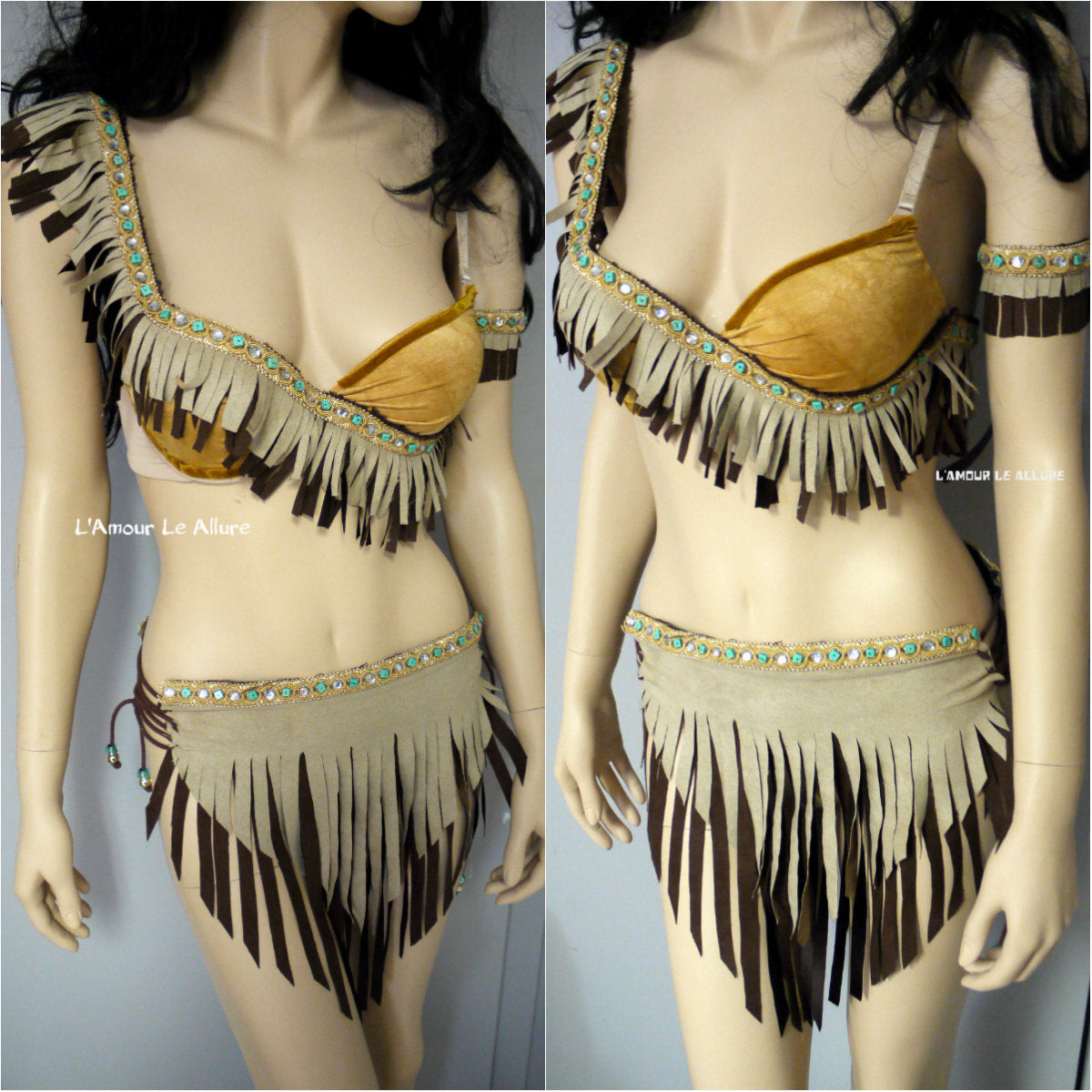 Pocahontas Suede Fringe Bra Cosplay Costume Rave Halloween