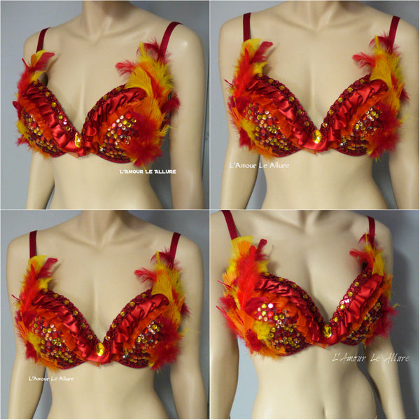 Red Phoenix Fire Feather Bra Halloween Dance Costume