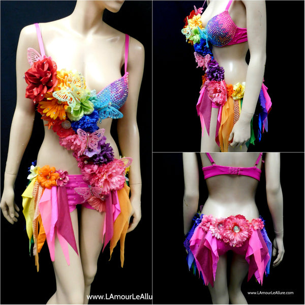 Pink Rainbow Fairy Monokini Costume Dance Rave Bra Halloween