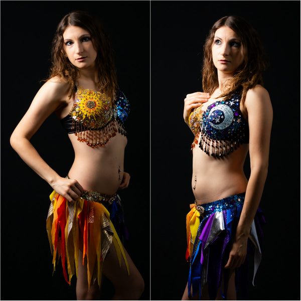 Galaxy Sun and Moon Rave Bra and Garter Belt Dance Halloween Costume