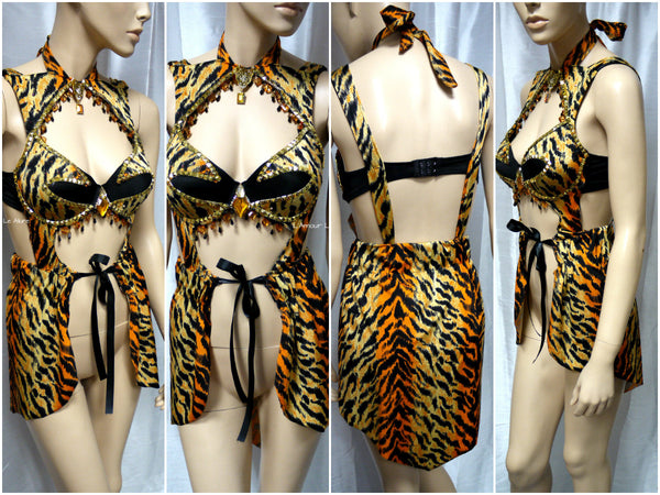 Golden Studded Jungle Tiger Goddess Monokini Dress