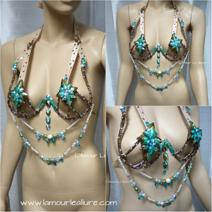 Turquoise and Gold Rihanna Diamond Samba Carnival Dance Top