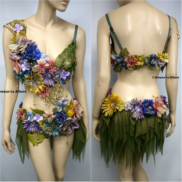 Blue Pink Yellow Lavender and Gold Spring Fairy Monokini Costume