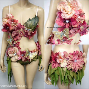 Green and Pink Spring Fairy with Green Skirt Monokini Costume