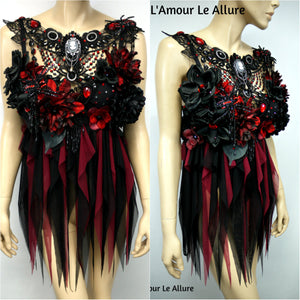 Burgundy Red and Black Goth Fairy Bra Babydoll Dress