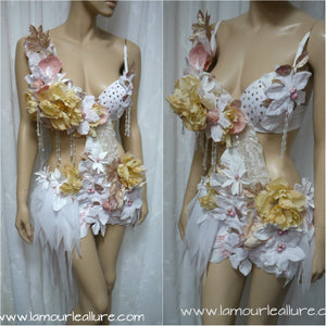 Winter White Pink Fairy Monokini Dance Halloween Rave Bra Costume