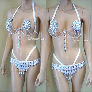 Silver Rihanna Diamond Samba Carnival Dance Top and Bottom