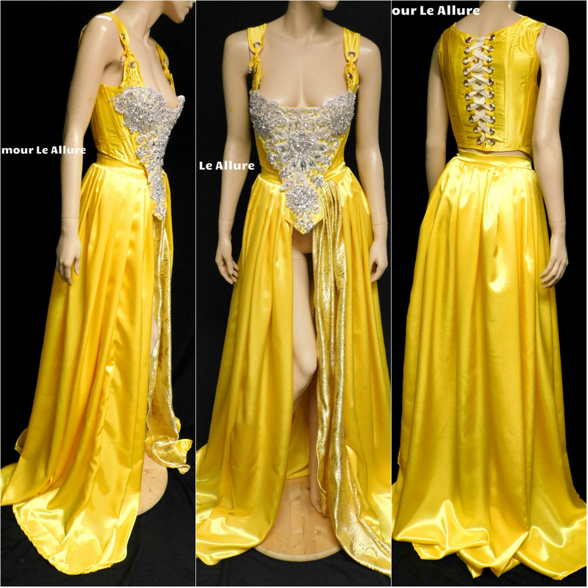 Belle Yellow Rhinestone Medieval Renaissance Ball Gown Dress Skirt with Corset