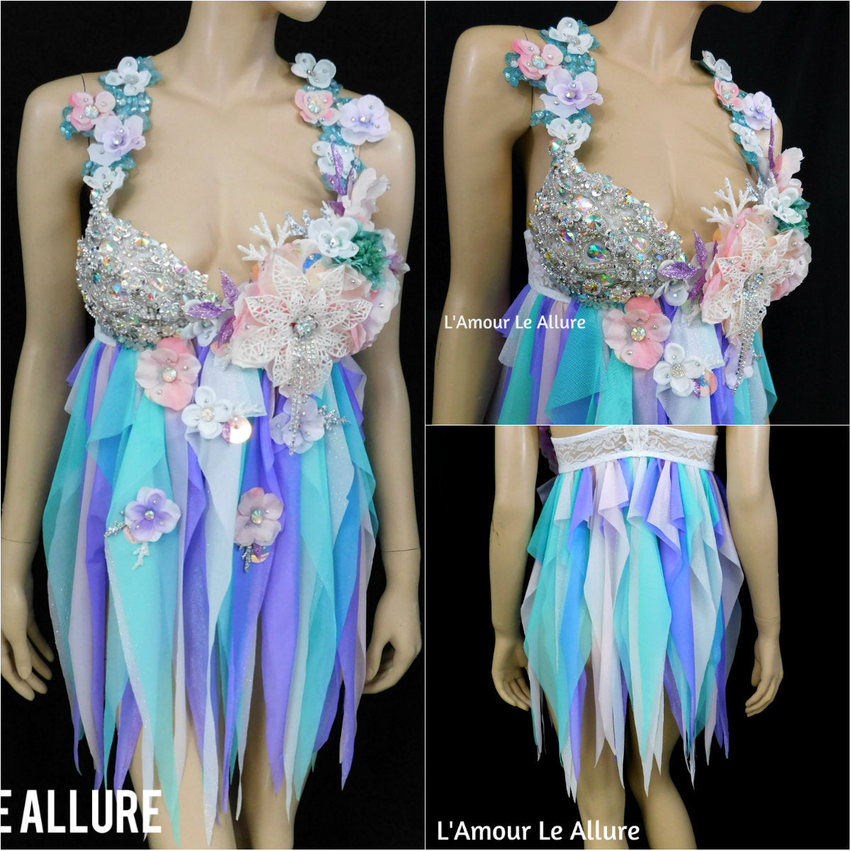 Iridescent Pastel Flower Fairy Babydoll Dress Bra Costume