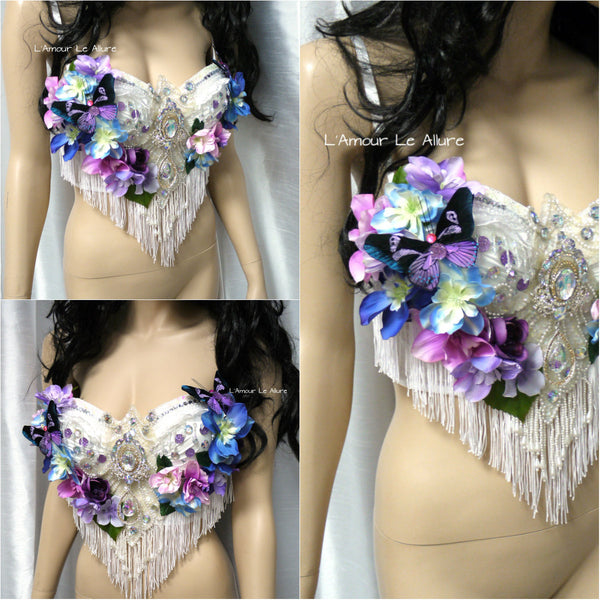 Iridescent Pink and Purple Flower Fairy Bra Costume Dance Rave Halloween