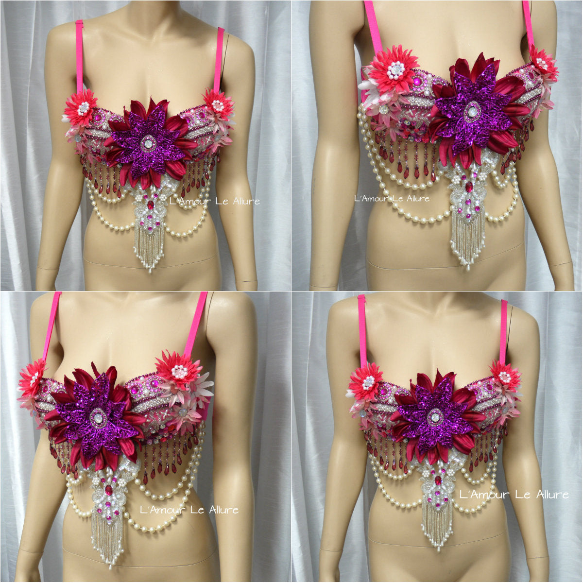 Pink Glitter Flower Fairy Bra Dance Halloween Costume