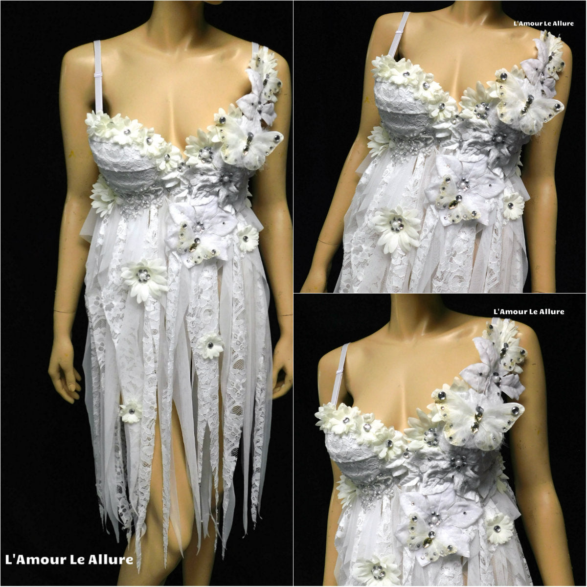 White Winter Flower Fairy Babydoll Dress Bra Costume