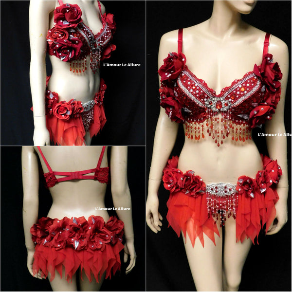 Red Rose Glitter Fairy Flower Crown Halloween Dance Costume