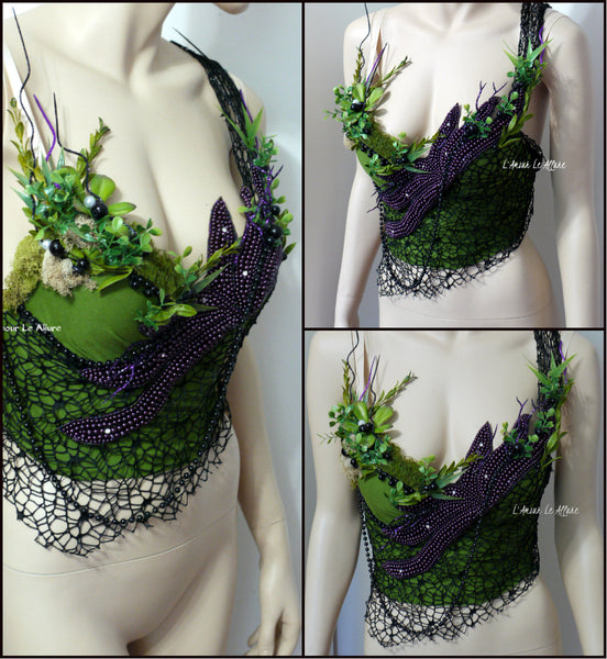 Green Purple Siren Mermaid Shell Bra  Dance Costume Rave Bra Halloween
