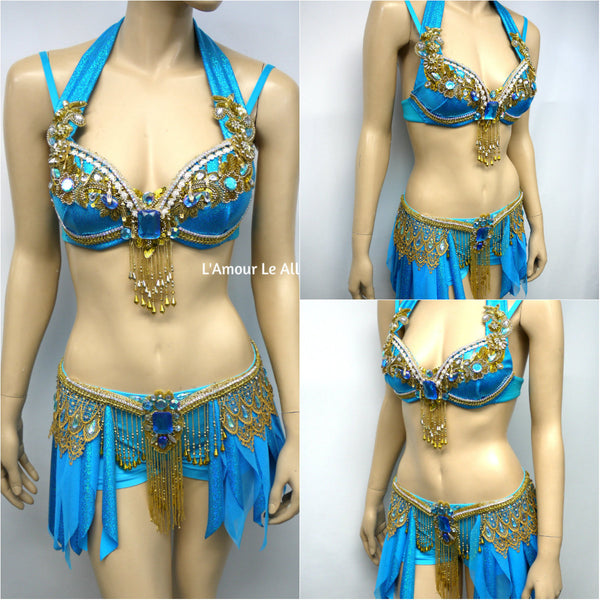 Princess Jasmine Cosplay Dance Costume Rave Bra and Shorts Halloween Comicon