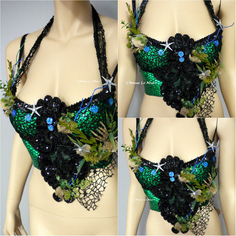 Dark Green Scale Siren Mermaid Bra