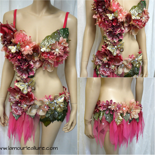 Pink and Green Spring Fairy with Pink Skirt Monokini Costume