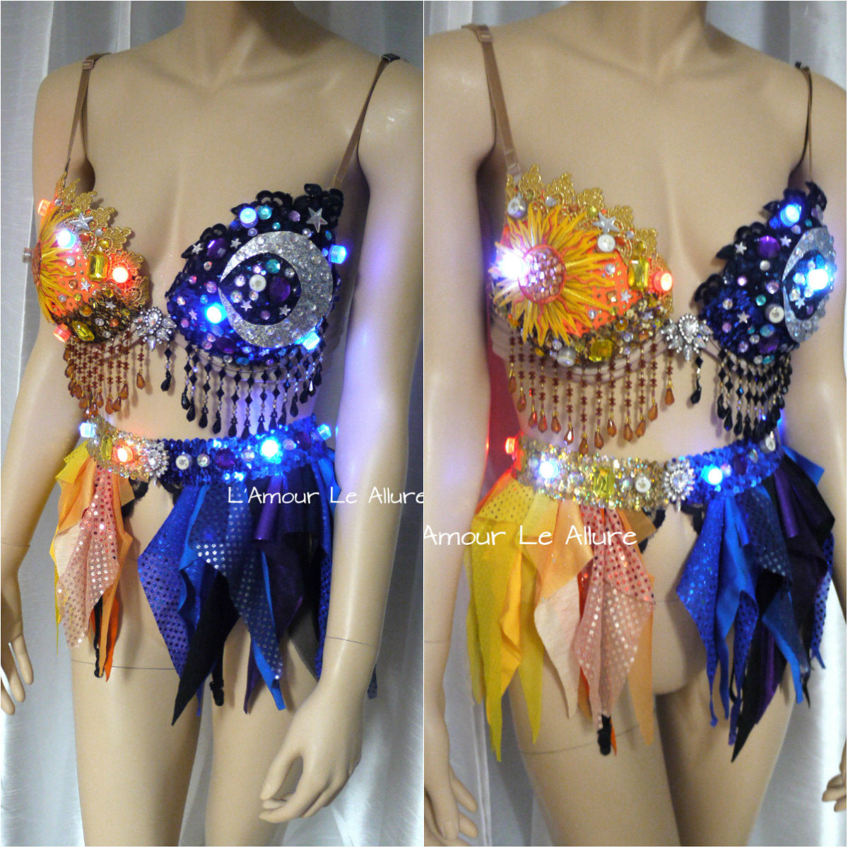 LED Sun and Moon Rave Bra and Garter Belt