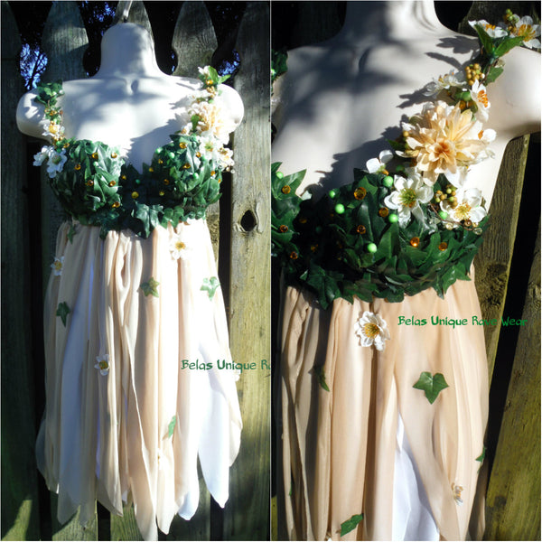 Woodland Forest Flower Fairy Babydoll Dress Bra Costume