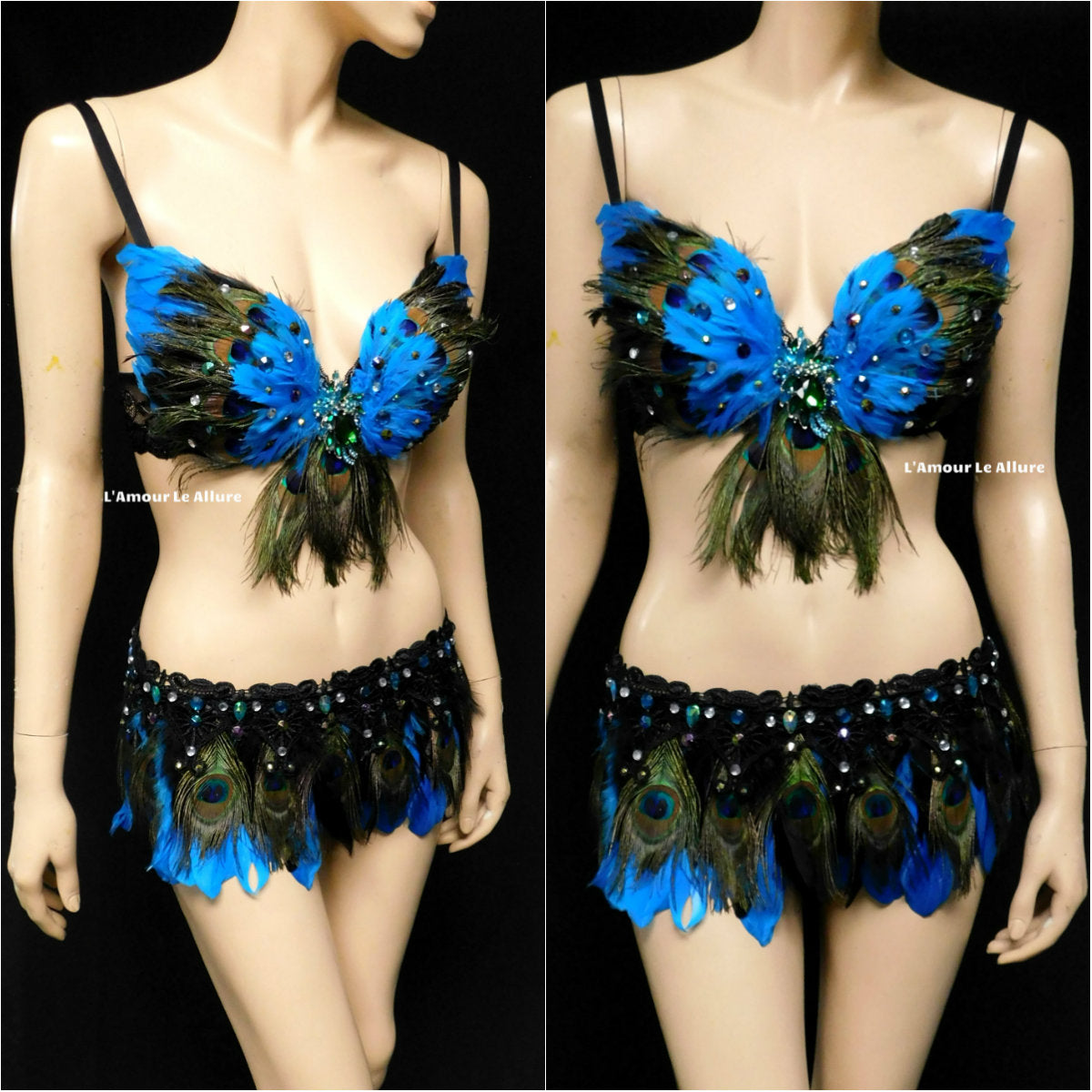 Peacock Feather Costume Rave Bra and Skirt Bottom