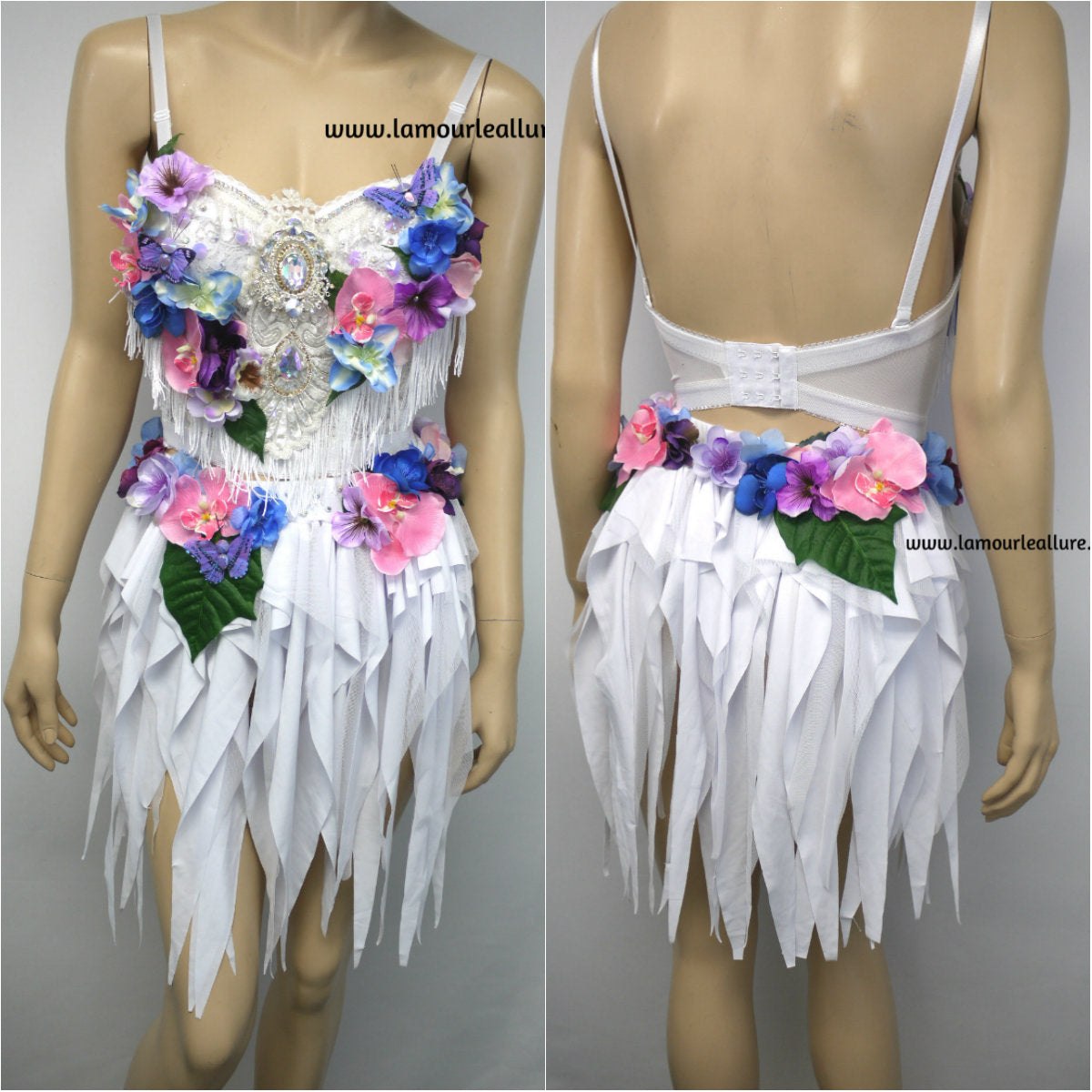 Iridescent Pink and Purple Flower Fairy Bra and Skirt Costume Dance Rave Halloween