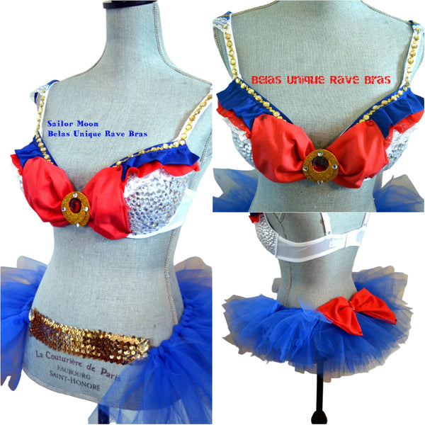 Sailor Moon Cosplay Rave Bra and TuTu Bustle Halloween Dance Costume