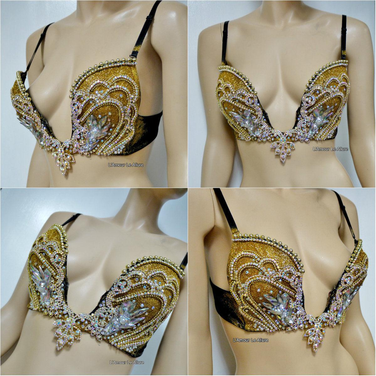 AB Iridescent Gold Glitter Mermaid Plunge Bra Siren Costume