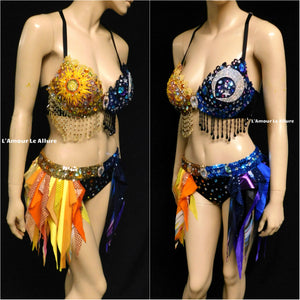 Sun and Moon bra and Half Skirt Dance Halloween Costume