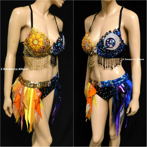 Sun and Moon bra and Half Skirt Dance Halloween Costume