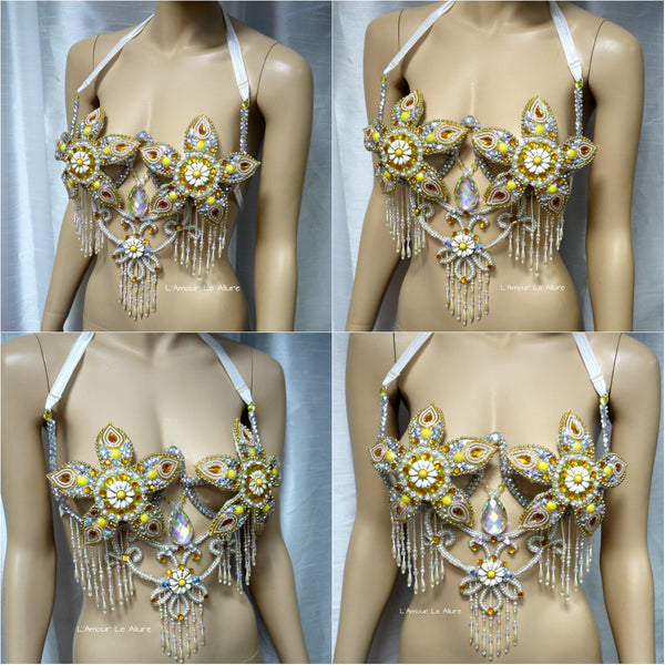 Yellow Flower Beaded Samba Carnival Dance Top