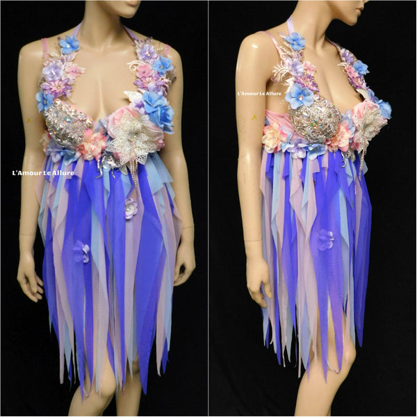 Iridescent Pastel Flower Fairy Babydoll Dress Bra Costume