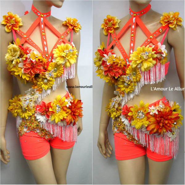 Ready to Ship 34B Small/Medium - Tropical Orange Fringe Fairy Monokini