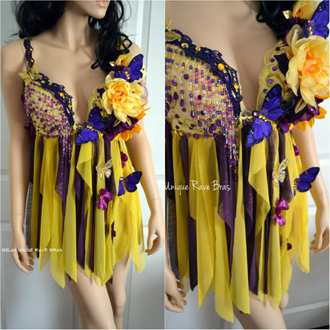 Purple and Yellow Spring Flower Fairy Babydoll Dress Bra Costume