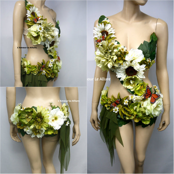 Woodland Forest Fairy Monokini  Halloween Dance Rave Bra Costume