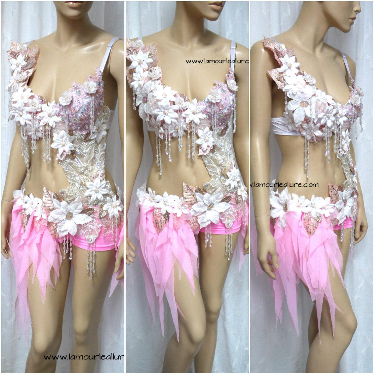 Pearl Pink White Fairy Monokini Dance Costume Rave Halloween